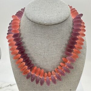 Artisan Frosted Glass Necklace Coral and Purple Faceted Beads Chunky Statement